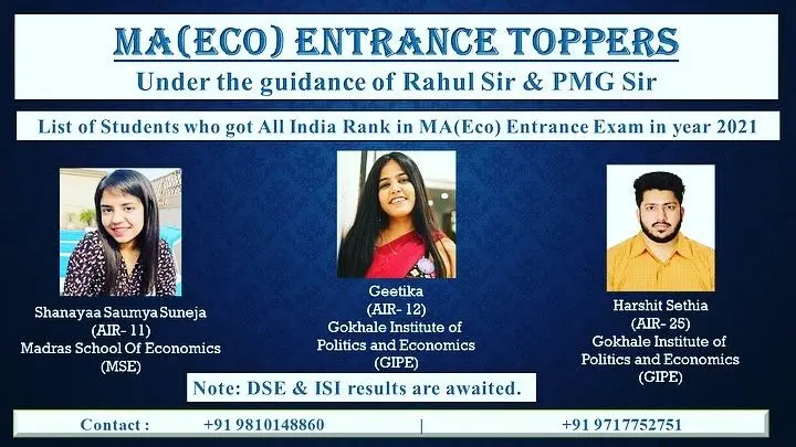 "MA Eco Entrance Topper 2021 at RSG Classes: Celebrating excellence in MA Economics entrance."